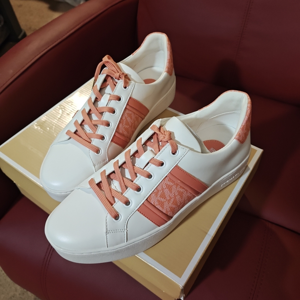 Women's Michael Kors Coral and White Wedge Sneakers